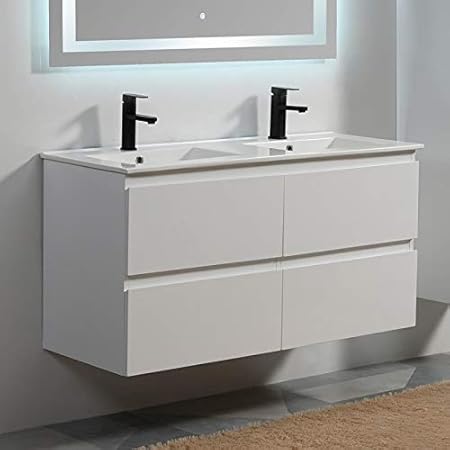 Generique Alban Salle De Bain Complete Double Vasque 120 Cm Laque Blanc Brillant Amazon Fr Cuisine Et Maison