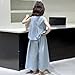 Girls’ Clothing Sets Sleeveless Pleated Crop Top Wide Leg Baggy Pants Kids Cotton Linen Outfit (Sky Blue, 5-6 Years)