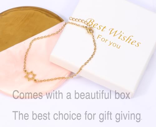 Gold Silver Jewish Star of David Bracelet Stainless Steel Dainty 14K Real Gold Plated Charm Bracelet for Women4