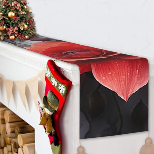 Chemin de table rustique rouge 35x152 cm avec pompons pour table - 7