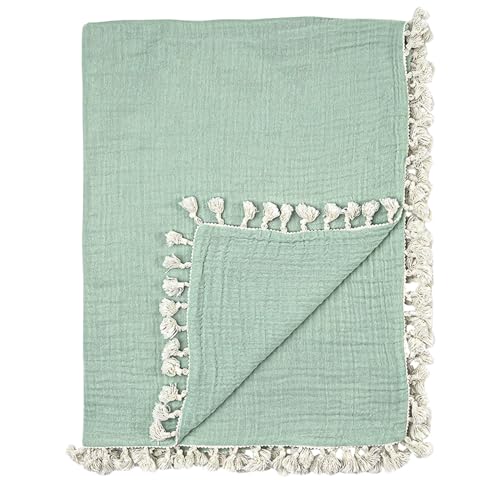Image of Crane Baby Muslin Swaddle Blanket, Soft Cotton Lightweight Nursery and Stroller Blanket for Baby Boys & Girls, Evergreen, 30" x 40"