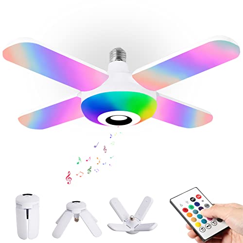 Plafonnier de Musique RGB à Changement de Couleur E27 - Pour Chambre D'enfant - Avec Télécommande et Bluetooth - Intensité Variable - 50W - Pales de Ventilateur Pliables de Plafond