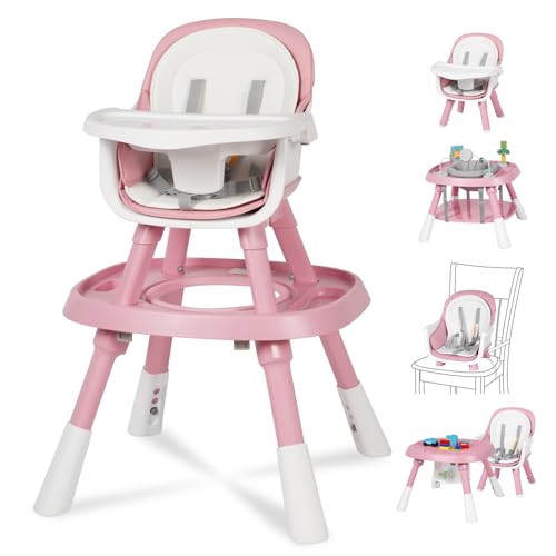 Image of XueMi 15-in-1 Convertible High Chair for Toddlers - BPA-Free Baby Chair with Building Block Table, 5-Point Harness, Easy Clean (6M-6Y, Pink)