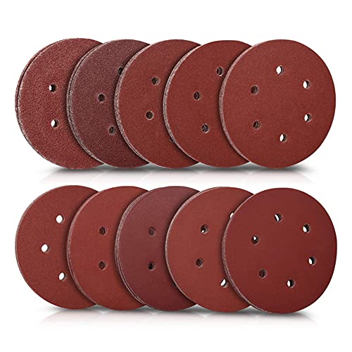 XUBX 100 Stück Schleifscheiben, 125mm Schleifpapier, Klett Schleifpapier, 8 Löcher Rund Klett Set für Exzenterschleifer, 40/60/80/100/120/150/180/240/320/400 Körnung Scheiben mit Klettverschluss Cover