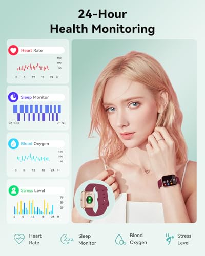 Image of Quican Smart Watches for Women, Compatible for iPhone and Android Phones | 1.8 inch Fitness Tracker Watch, Waterproof, Calling, Heart Rate /Sleep Monitor, Alexa, Gifts for Women, Silicone Band, Red