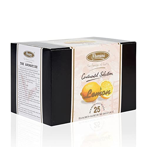 Image of Premiers Lemon Flavoured Tea, Citrus-Infused Black, 25 Tea Bags, 50 g, No Additives, Suitable for Hot or Iced Brewing, Refreshing Lemon Notes