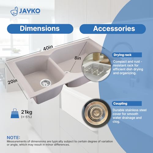 Image of JAYKO Quartz Acrylic Kitchen Sink for Modular Kitchen | Granite Finish, Scratch & Heat Resistant | Easy to Clean & Stylish Sink for Home (RA, 40x20in)