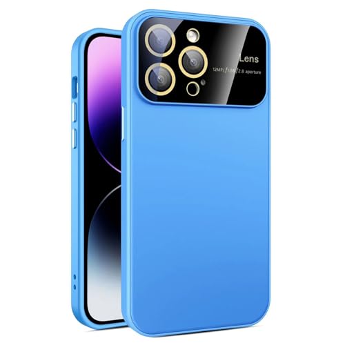 Fina Funda para iPhone 15 Pro Max/15 Pro/15 Plus/15, Cristal de Ventana Cámara Lente Protección, Carcasa Esmerilada Trasera a Prueba De Golpes Cubiertas,Blue1,15Plus