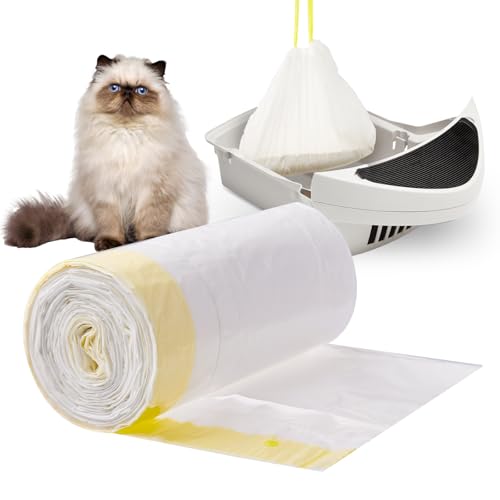 Papettly Katzentoilettenbeutel, 1 Rollen*20 Stück Katzentoiletteneinlagen mit Zugbändern, Katzenstreutasche, Reißfeste 2 mil 