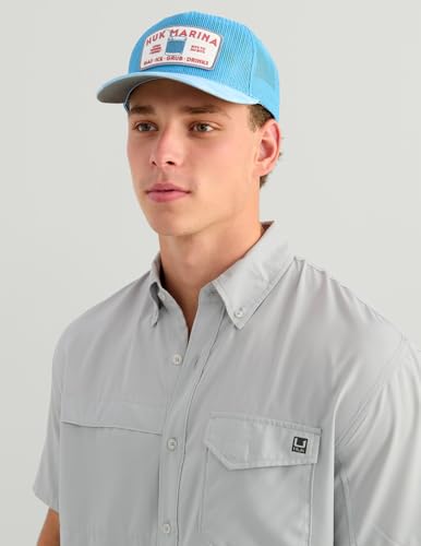 Image of HUK Men's Tide Point Kc Scott Original Artwork Short Sleeve Shirt, Fishing Button Down