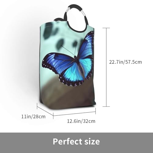Panier à linge autonome bleu pour chambre et salon design papillon