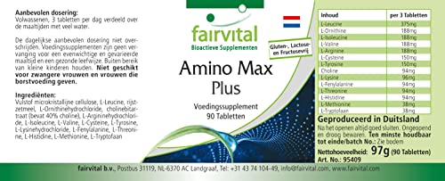 Fairvital | Amino Max Plus végétarien - hautement dosé - 90 comprimés - contient 13 acides aminés essentiels - – Image 8