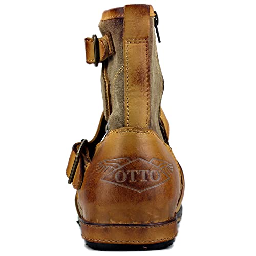 Men's Chukka Cowboy Stylish Motorcycle Hiking Fashion Casual Leather Ankle Side Zipper Boots CD-5008-1-Z-R3