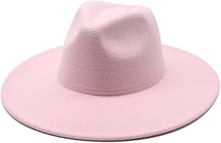 Jiaxu Sombreros, Sombrero Fedora de ala Ancha de 9,5 cm, Gorra clásica de Color sólido, Sombrero de Fieltro de Estilo británico, Gorra de Jazz Panamá for otoño e Invierno(Rosado)