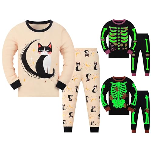 Conjunto de pijama de algodón para niños y niñas, bonito diseño gráfico de Halloween, 2 piezas, pijamas unisex para fiestas de moda, para fiestas, de manga larga, para invierno, conjuntos de ropa de