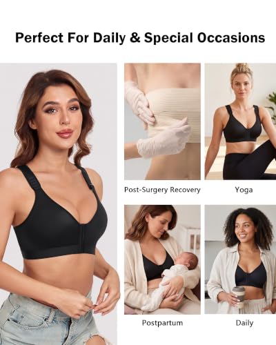 Image of HACI Post Surgical Bra Front Closure Non Padded Racerback Mastectomy