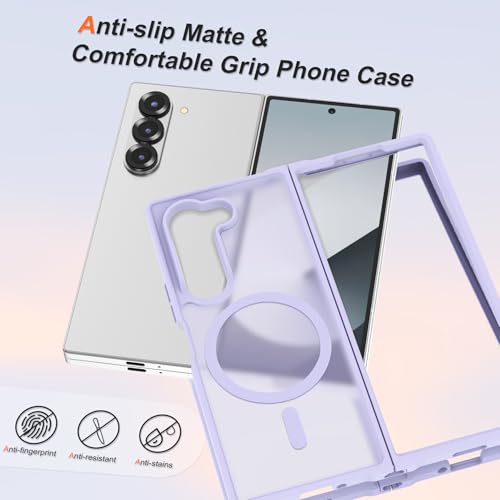 Image of ORETECH Magnetic Case Compatible with Samsung Galaxy Z Fold 6 Case, Translucent Back Non-Slip Hard PC Shockproof Bumper Protective Phone Case Cover for Samsung Z Fold 6 - Light Purple
