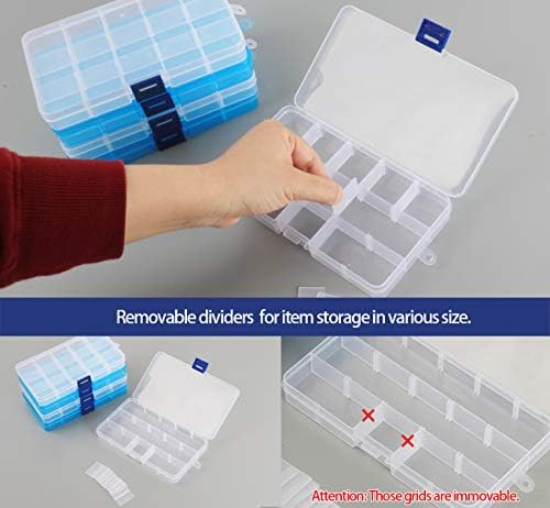 ilauke Jewellery Organizer, 15 Grids Plastic Storage Box Jewellery Box with Adjustable Dividers Earring Storage Containers (6 Packs, 2 Colors)