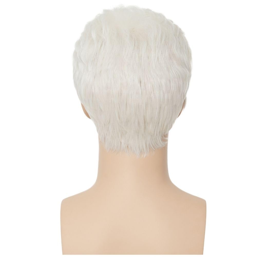 Siudus Mens White Short Wig Natural Layered Old Men Synthetic Fiber Daily Cosplay Hair Wig, 21-23 inches - Image 4