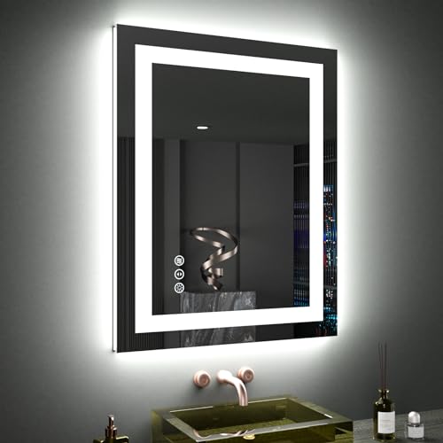 LOAAO 24"X30" LED Bathroom Mirror with Lights, Anti-Fog, Dimmable, Backlit + Front Lit, Lighted Bathroom Vanity Mirror for Wall, Memory Function, Tempered Glass, ETL Listed