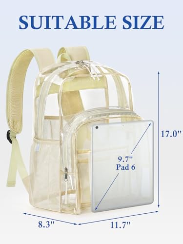 Image of Clear Backpack for School, 17 inch Large Heavy Duty-TPU See Through Bookbag for Boys Girls and Adult, Transparent Backpack With Multi-Pockets for College Work Gym Sport, Beige