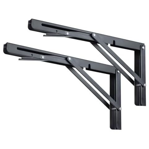 Toirxarn 12" Heavy Duty Black Folding Shelf Brackets - Steel Collapsible Bracket for Space Saving Wall Mounted Desk, DIY Workbench, Foldable Table & Countertop Extension, Max Load 330lb, Pack of 2 Cover