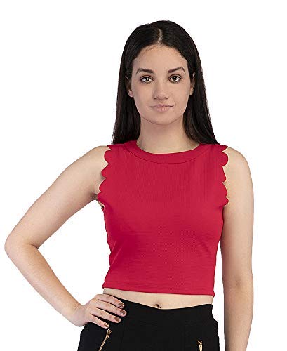 PepTrends Women's Red Scalloped High Neck Crop Top(XS to Large)