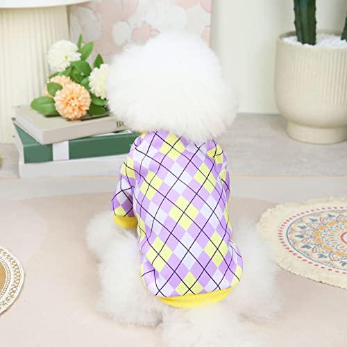 Leasote Pet Sweater, Classic Colourful Plaid Pullover Dog Sweatshirt, Dog Shirts Pet Clothes For Small Medium Large Boy Girl Doggie Cats Purple S #TOP2