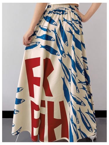 MakeMeChic Women's Boho Maxi Skirt Elastic Waist A Line Letter Graphic Vintage Skirts3
