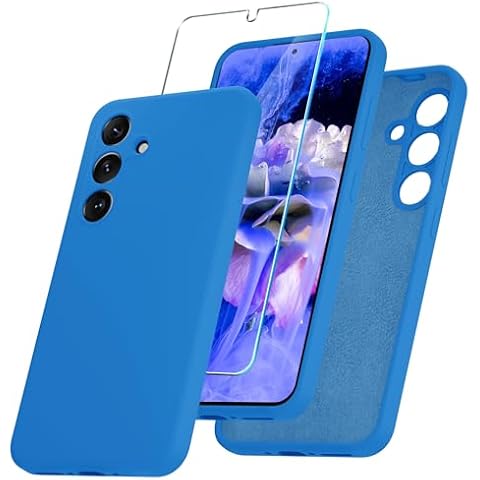 YENAPOON for Samsung Galaxy A35 5G Case, Silicone Phone Case with 1 Screen Protector, Soft Anti-Scratch Microfiber Lining, Full Body Shockproof Slim Cover, Blue Cover