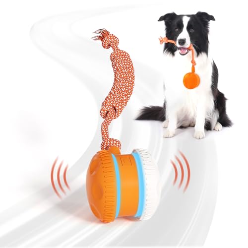 Interactive-Dog-Ball-Random-Path-Electric-Automatic-Moving-and-Rolling-Dog-Toy-with-Rope-for-Small-Medium-Large-Dogs-Motion-Activated-Dog-Stimulation-Toy-for-Boredom-Relief-Orange-Red