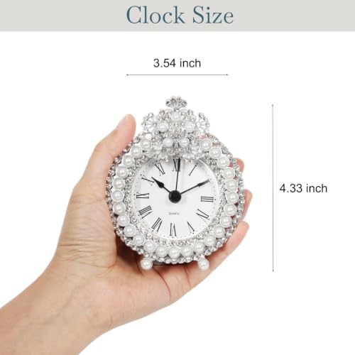 Small Tabletop Clock, Battery Operated Metal Clock with Rhinestone for Bedside, Table, Living Room, Home & Office, Quartz Analog Movement - Image 2