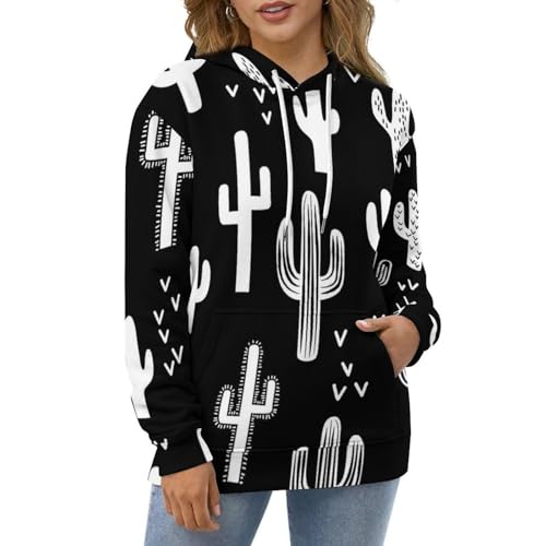 Sweatshirt pull imprimé cactus contrasté avec capuche ajustable pour l'hiver - 4