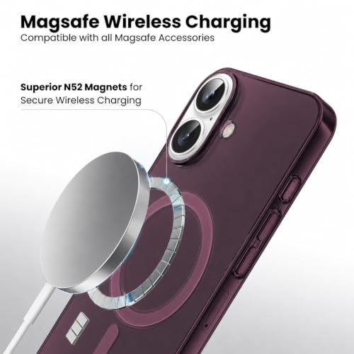 Image of DIZORO Matte Case for iPhone 17 Compatible with MagSafe, Camera Lens Full Protection, Shockproof Translucent Frosted TPU Soft Phone Cover, Anti-Fingerprint (Burgundy)
