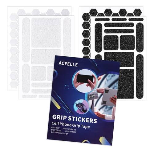 ACFELLE 4Pack Phone Grip Tape, Finger Grip Stickers Decal Waterproof Pre-Cut Non Slip Kit Adhesive Traction for Cell Phone Cases, Handles, Tools (Clear&Black)