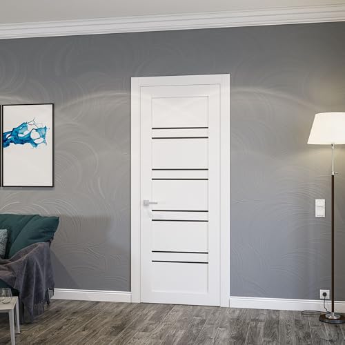 Image of Sartodoors Interior Door 1094 Slab White with Black Opaque Glass Solid MDF Modern Design 42 x 96 in