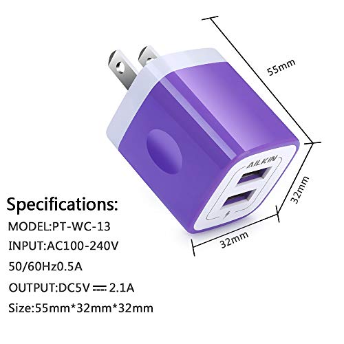 3Pcs Wall Charger Cube 2.1A Dual Usb Charger Station Usb Plug Ac Adapter Base Box Plug Cube For Iphone 14 13 12Pro/11/Se/X/Xs Max/8/7 Plus/6S, Ipad Pro Air/Mini, Samsung Galaxy, Block Box Brick-Purple #TOP2
