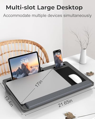Image of Tarkan Lap Desk with Dual Cushion, Mobile Stand, Mouse Pad & Wrist Rest for Upto 15.6 Inch Laptop for Home, Office (Black Wood)