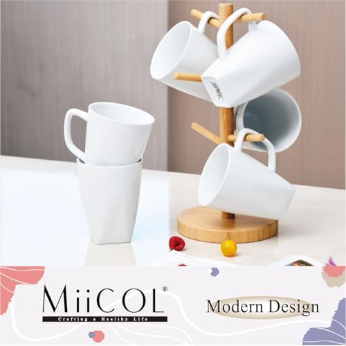 Miicol 14-SQUARE Porcelain Coffee Mugs Set Of 6, Large Coffee Cups 14 Oz, White Tea Cups, Ceramic Mugs For Latte, Cappuccino, Milk, Cocoa, Square Bottom thumb #8