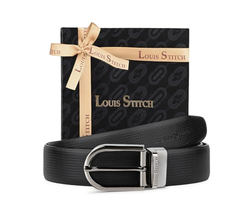 Image of LOUIS STITCH Men's Italian Leather Reversible Belt 1.25 inch (35mm) Handcrafted Formal Waist Strap Officewear Men Gents Boys (Black /Brown) (BE-DCGM)
