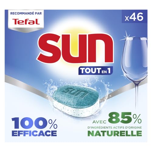 Sun pastilles lave-vaisselle Tout en 1 - 46 tablettes - 100% efficace sur + de 99 taches- Ecolabel - Fabriqué en France