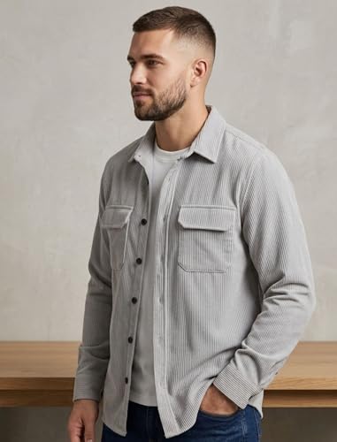 Image of MiraMichi Men's Full Sleeve Corduroy Striped Casual Jacket, Ideal for Stylish Everyday Outfits
