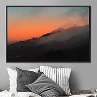 Framed Canvas Wall Art Foggy Mountains Aerial Cool Multicolor Nature Photography Realism Relax/Calm Rustic Wilderness - 16x24 inches