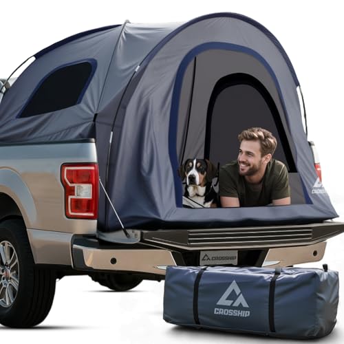 CROSSHIP 2-Person Truck Bed Tent, PU3000mm Waterproof Canopy with Insect-Prevention Mesh, Durable Anti-Tear Fabric, Easy Setup for Pickup Trucks (Fits 6.5ft Beds)