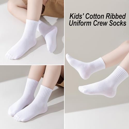 EPEIUS Unisex Kids Crew Socks Soft Cotton Seamless School Socks for Girls Boys Dress Sox White Black Navy 4/6/8 Pairs4