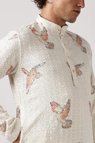 Image of BE ACTIVE Men's Cotton | Regular Fit Casual Mandarin Collar | Long Length Full Sleeves | Embroidered Indian Kurta