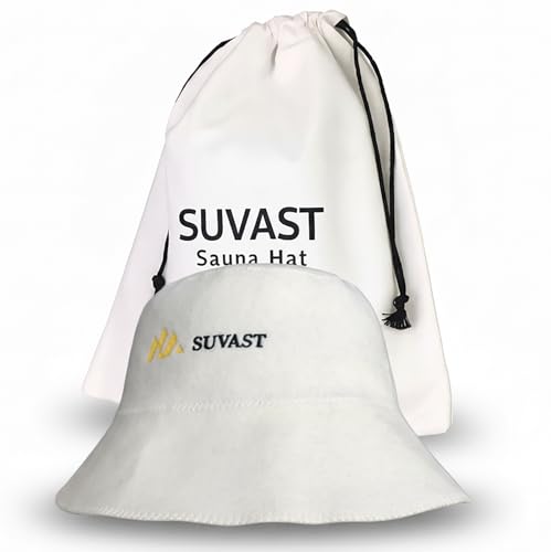 suvast 100% Wool Felt Sauna Hat Nordic Wellness Heat-Protection Cap with Cotton Gift Bag Premium Sauna & Spa Gift for Sauna Lovers(US Alpha One Size White)
