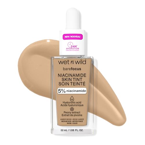 Image of wet n wild Bare Focus Skin Tint, 5% Niacinamide Enriched, Buildable Sheer Lightweight Coverage, Natural Radiant Finish, Hyaluronic & Vitamin Hydration Boost, Cruelty-Free & Vegan - Amber Beige