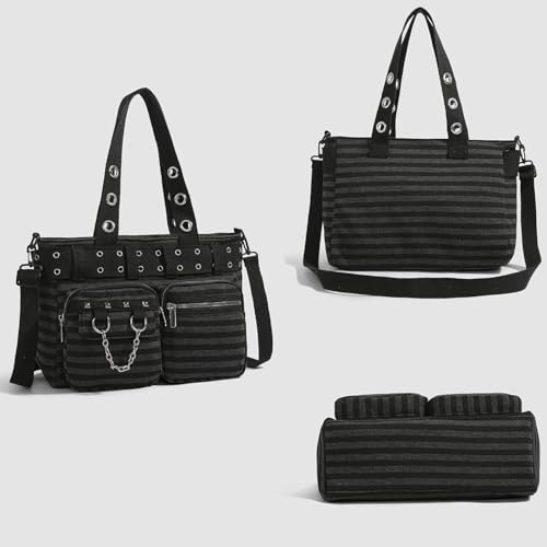 Image of Tote Bag for Women, Corduroy Gothic Purse Goth Bag with Zipper for College, Work, Travel, Gym