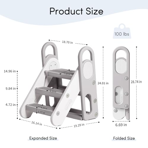 Mloong STEP STOOL Foldable For Bathroom Sink, Easy Folding Non-Slip Bathroom Stool Toilet Potty Training Stool, Adjustable Toddler Ladder Kitchen Counter Stool Helper thumb #6